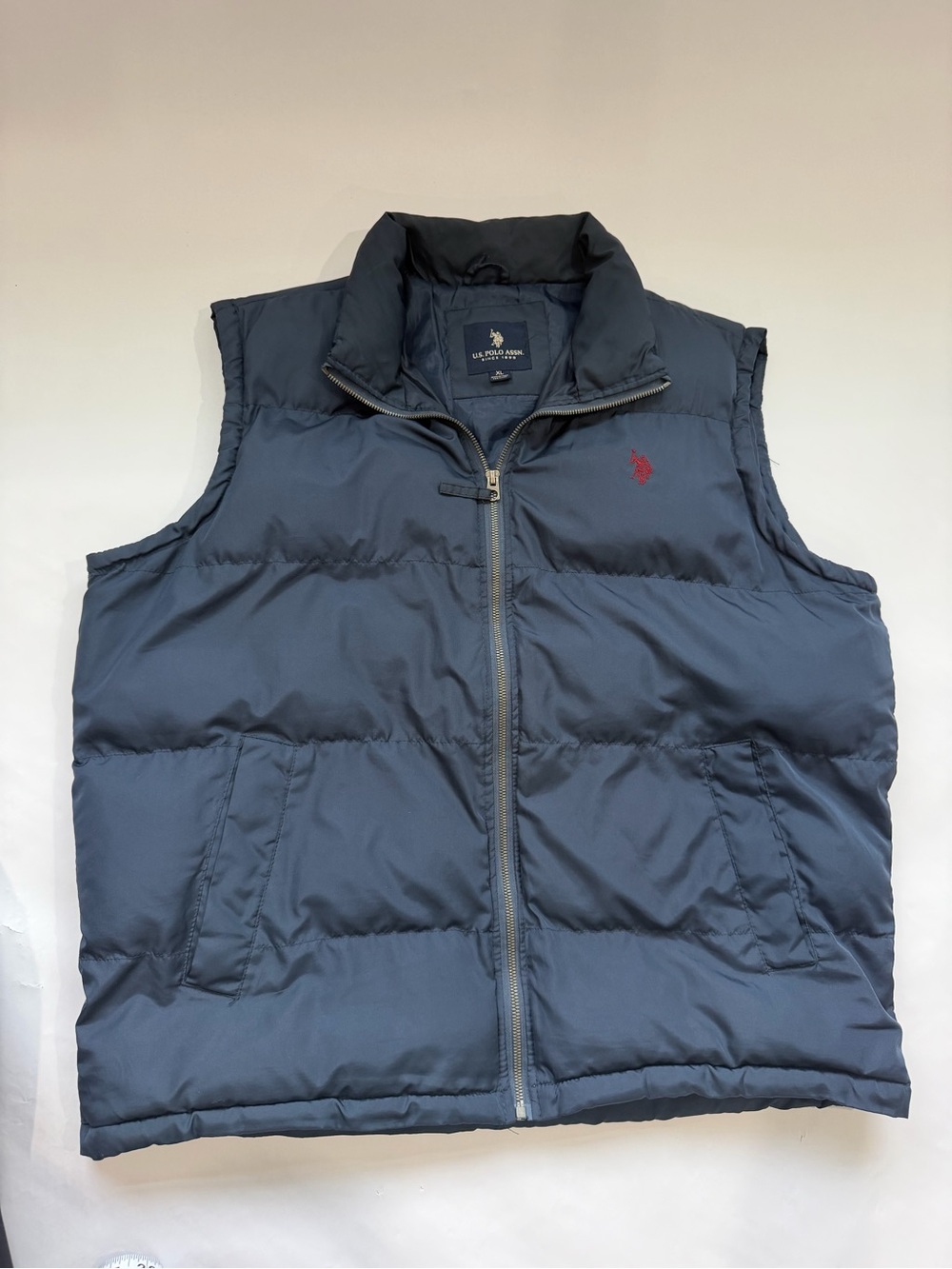U.S. Polo Assn. Navy Quilted Puffer Vest with Red Logo